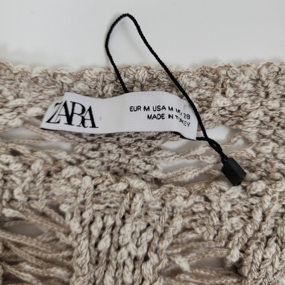 H&M cotton open knit crew neck long sleeve crop cropped beige crochet - Picture 8 of 9